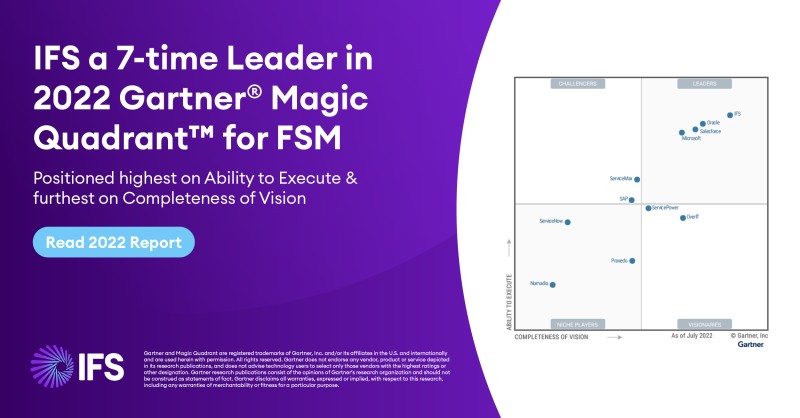 IFS named Leader 7th time in a row for FSM Gartner Magic Quadrant