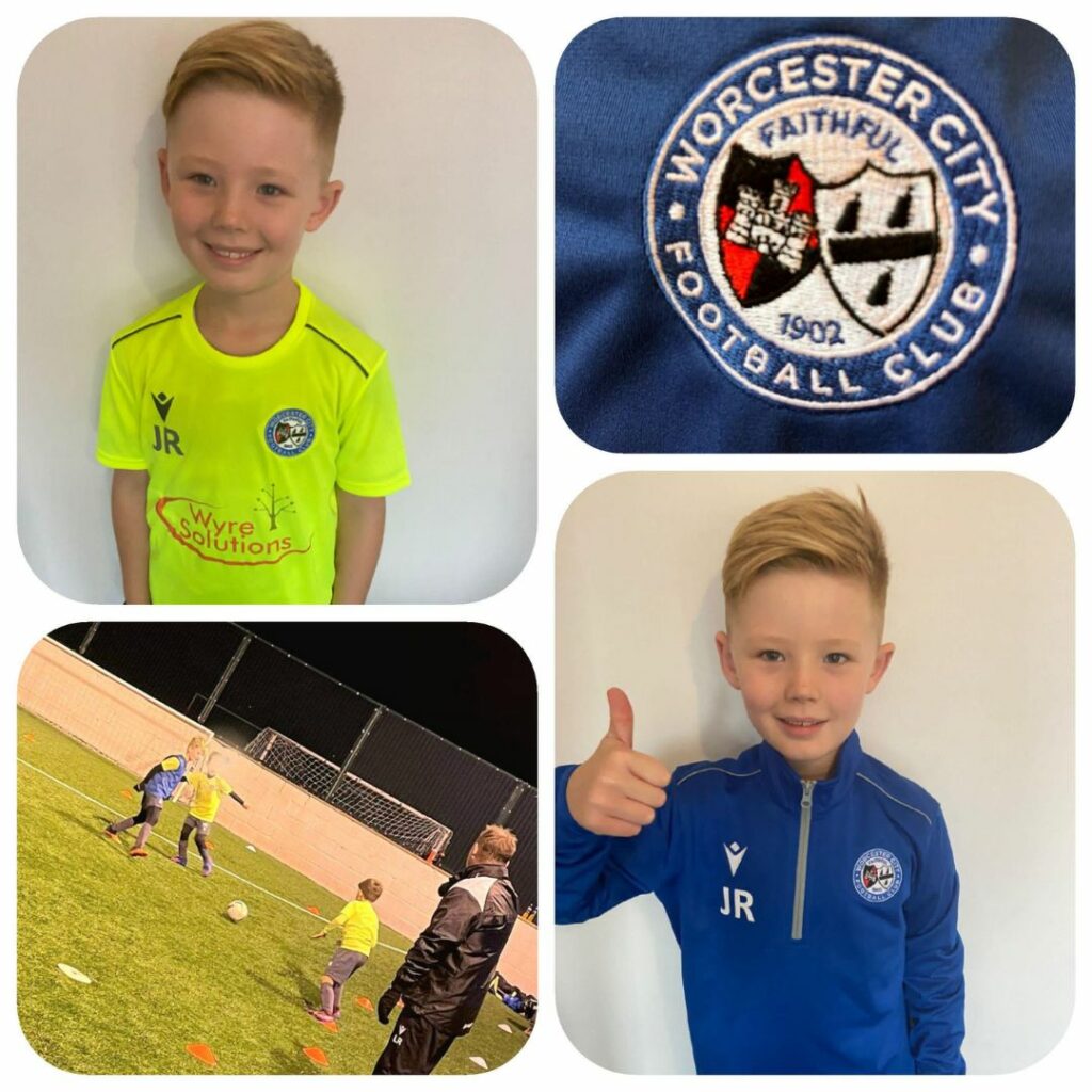 Under 8's football player wearing the branded football clothing with WSL logo who we sponsor